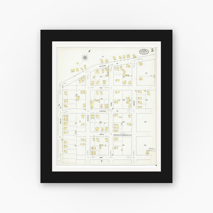 Old map wall art mockup — black gallery frame with white mat — Sanborn Fire Insurance Map from Dover, Morris County, New Jersey (1909), Sheet #0005