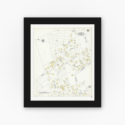 Old map wall art mockup — black gallery frame with white mat — Sanborn Fire Insurance Map from Swampscott, Essex County, Massachusetts (1907), Sheet #0021