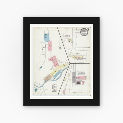 Old map wall art mockup — black gallery frame with white mat — Sanborn Fire Insurance Map from Everett, Bedford County, Pennsylvania (1891) - Complete Map Set