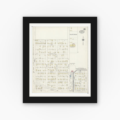 Old map wall art mockup — black gallery frame with white mat — Sanborn Fire Insurance Map from Urbana, Champaign County, Illinois (1915), Sheet #0013