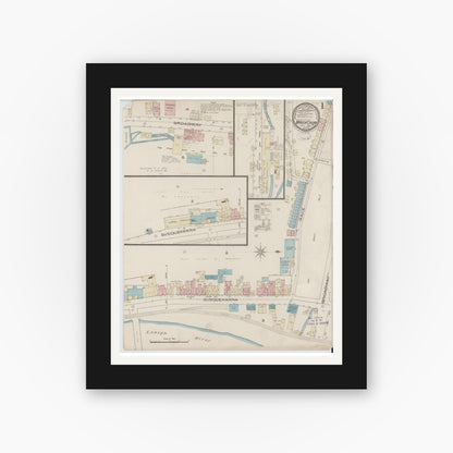 Old map wall art mockup — black gallery frame with white mat — Sanborn Fire Insurance Map from Mauch Chunk, Carbon County, Pennsylvania (1885), Sheet #0001