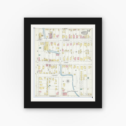 Old map wall art mockup — black gallery frame with white mat — Sanborn Fire Insurance Map from Mansfield, Richland County, Ohio (1892), Sheet #0011