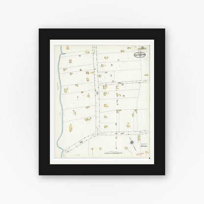 Old map wall art mockup — black gallery frame with white mat — Sanborn Fire Insurance Map from Southampton, Suffolk County, New York (1909), Sheet #0008