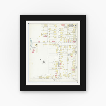 Old map wall art mockup — black gallery frame with white mat — Sanborn Fire Insurance Map from Gallipolis, Gallia County, Ohio (1908), Sheet #0008