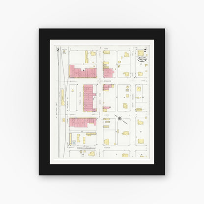 Old map wall art mockup — black gallery frame with white mat — Sanborn Fire Insurance Map from Timpson, Shelby County, Texas (1927), Sheet #0002