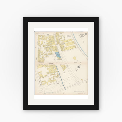 Old map wall art mockup — black gallery frame with white mat — Sanborn Fire Insurance Map from Hilo, Hawaii County, Hawaii (1914), Sheet #0010