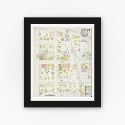 Old map wall art mockup — black gallery frame with white mat — Sanborn Fire Insurance Map from Edmore, Montcalm County, Michigan (1894) - Complete Map Set