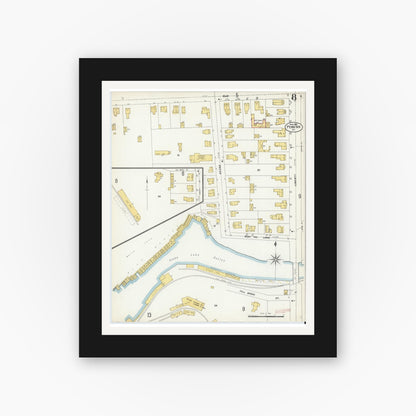 Old map wall art mockup — black gallery frame with white mat — Sanborn Fire Insurance Map from Penn Yan, Yates County, New York (1903), Sheet #0008