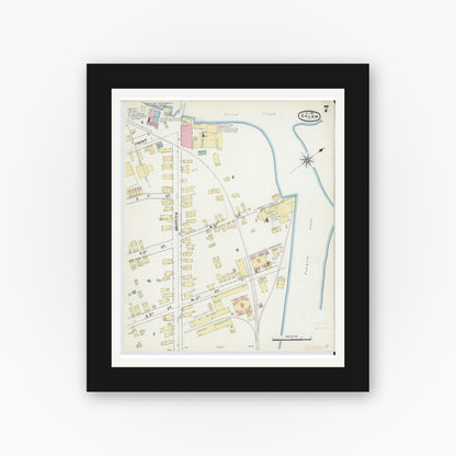 Old map wall art mockup — black gallery frame with white mat — Sanborn Fire Insurance Map from Salem, Salem County, New Jersey (1891), Sheet #0007