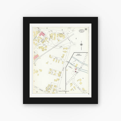Old map wall art mockup — black gallery frame with white mat — Sanborn Fire Insurance Map from Athol, Worcester County, Massachusetts (1911), Sheet #0012