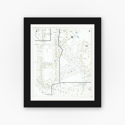 Old map wall art mockup — black gallery frame with white mat — Sanborn Fire Insurance Map from Doylestown, Wayne County, Ohio (1947), Sheet #0004