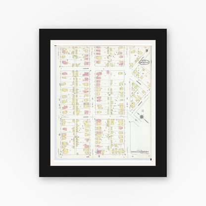Old map wall art mockup — black gallery frame with white mat — Sanborn Fire Insurance Map from Greenville, Darke County, Ohio (1910), Sheet #0009