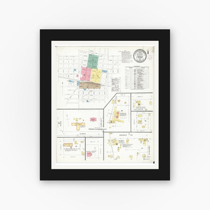 Old map wall art mockup — black gallery frame with white mat — Sanborn Fire Insurance Map from Cresco, Howard County, Iowa (1902) â€” Complete Set