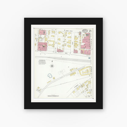 Old map wall art mockup — black gallery frame with white mat — Sanborn Fire Insurance Map from Macon, Macon County, Missouri (1909), Sheet #0007