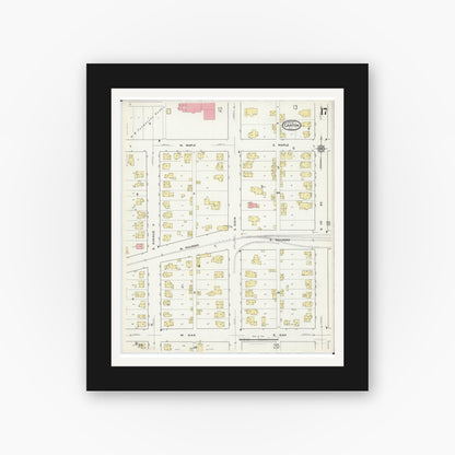 Old map wall art mockup — black gallery frame with white mat — Sanborn Fire Insurance Map from Canton, Fulton County, Illinois (1917), Sheet #0017