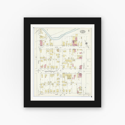 Old map wall art mockup — black gallery frame with white mat — Sanborn Fire Insurance Map from Jackson, Jackson County, Ohio (1914), Sheet #0007