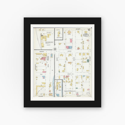 Old map wall art mockup — black gallery frame with white mat — Sanborn Fire Insurance Map from Sauk City, Sauk County, Wisconsin (1900), Sheet #0002