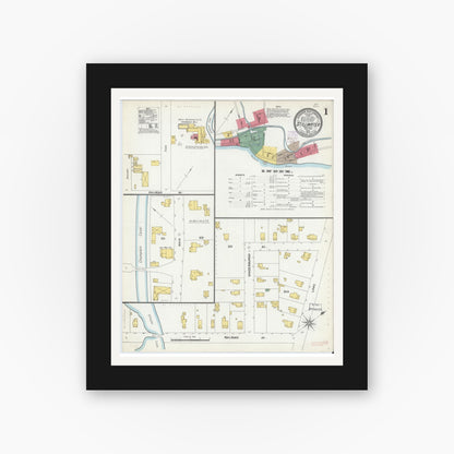 Old map wall art mockup — black gallery frame with white mat — Sanborn Fire Insurance Map from Stillwater, Saratoga County, New York (1902), Sheet #0001