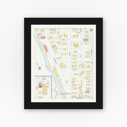 Old map wall art mockup — black gallery frame with white mat — Sanborn Fire Insurance Map from Green Bay, Brown County, Wisconsin (1900), Sheet #0011