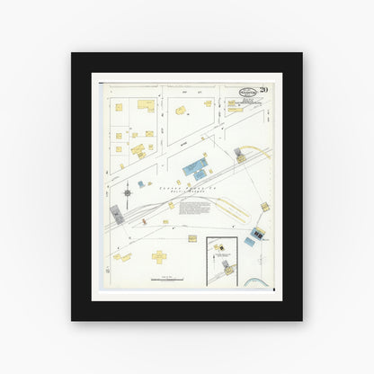 Old map wall art mockup — black gallery frame with white mat — Sanborn Fire Insurance Map from Houghton, Houghton County, Michigan (1917), Sheet #0020