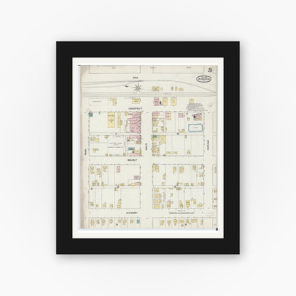 Old map wall art mockup — black gallery frame with white mat — Sanborn Fire Insurance Map from Du Quoin, Perry County, Illinois (1888), Sheet #0003