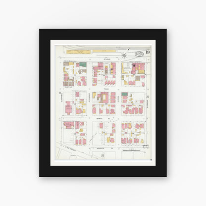 Old map wall art mockup — black gallery frame with white mat — Sanborn Fire Insurance Map from El Paso, El Paso County, Texas (1905), Sheet #0019