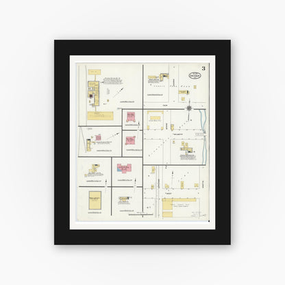 Old map wall art mockup — black gallery frame with white mat — Sanborn Fire Insurance Map from Snyder, Scurry County, Texas (1911), Sheet #0003