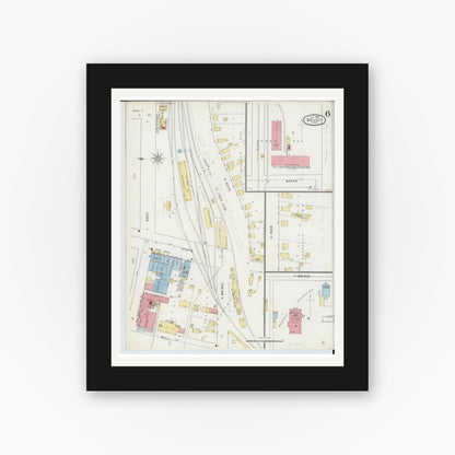 Old map wall art mockup — black gallery frame with white mat — Sanborn Fire Insurance Map from Beloit, Rock County, Wisconsin (1895), Sheet #0006