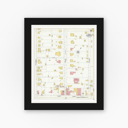 Old map wall art mockup — black gallery frame with white mat — Sanborn Fire Insurance Map from Concord, Cabarrus County, North Carolina (1902), Sheet #0003