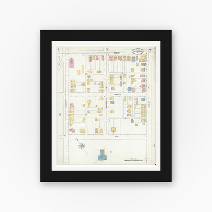 Old map wall art mockup — black gallery frame with white mat — Sanborn Fire Insurance Map from Doylestown, Bucks County, Pennsylvania (1904), Sheet #0007
