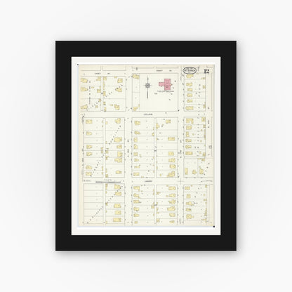 Old map wall art mockup — black gallery frame with white mat — Sanborn Fire Insurance Map from Mount Vernon, Jefferson County, Illinois (1913), Sheet #0012