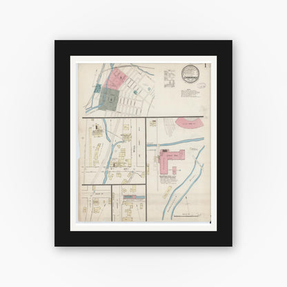 Old map wall art mockup — black gallery frame with white mat — Sanborn Fire Insurance Map from Carbondale, Lackawanna County, Pennsylvania (1885) - Complete Map Set