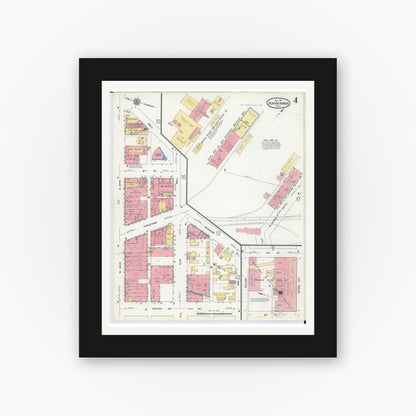 Old map wall art mockup — black gallery frame with white mat — Sanborn Fire Insurance Map from Benton Harbor, Berrien County, Michigan (1911), Sheet #0004