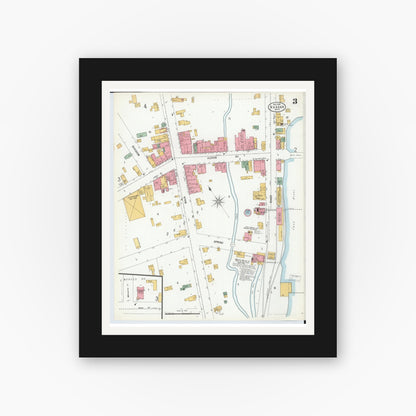 Old map wall art mockup — black gallery frame with white mat — Sanborn Fire Insurance Map from Vassar, Tuscola County, Michigan (1900), Sheet #0003