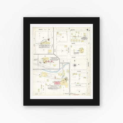 Old map wall art mockup — black gallery frame with white mat — Sanborn Fire Insurance Map from Antioch, Contra Costa County, California (1896), Sheet #0004