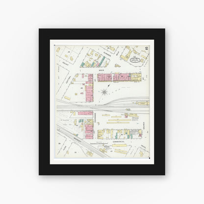 Old map wall art mockup — black gallery frame with white mat — Sanborn Fire Insurance Map from Galva, Henry County, Illinois (1892), Sheet #0002