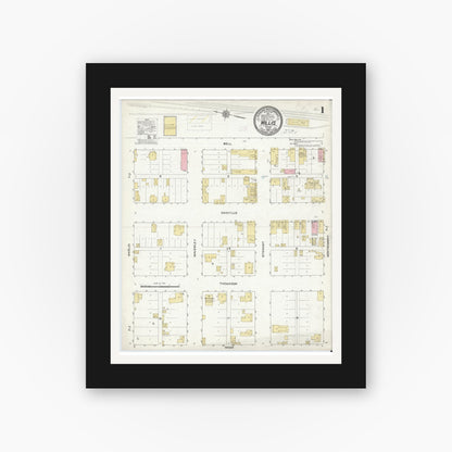 Old map wall art mockup — black gallery frame with white mat — Sanborn Fire Insurance Map from Willis, Montgomery County, Texas (1912) - Complete Map Set