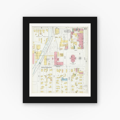 Old map wall art mockup — black gallery frame with white mat — Sanborn Fire Insurance Map from Fond du Lac, Fond du Lac County, Wisconsin (1898), Sheet #0011