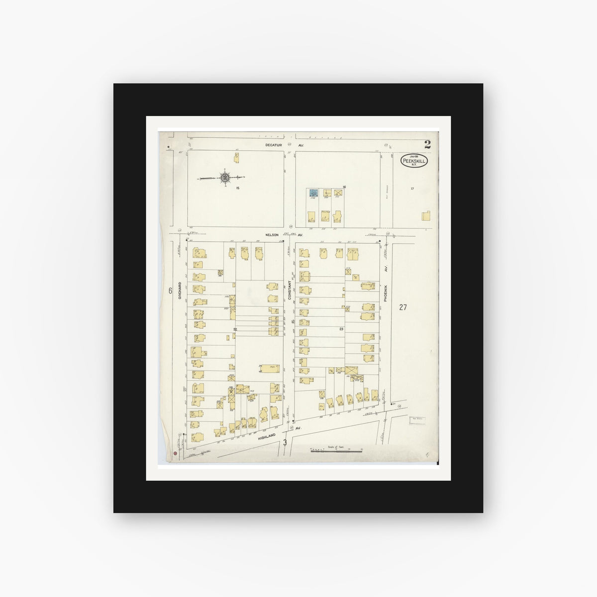 Old map wall art mockup — black gallery frame with white mat — Sanborn Fire Insurance Map from Peekskill, Westchester County, New York (1911) - Complete Map Set