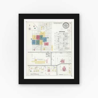 Old map wall art mockup — black gallery frame with white mat — Sanborn Fire Insurance Map from Mendota, La Salle County, Illinois (1909) - Complete Map Set