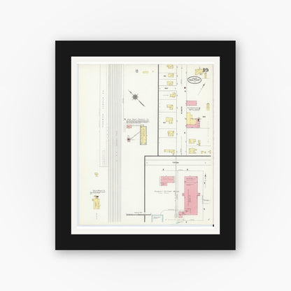 Old map wall art mockup — black gallery frame with white mat — Sanborn Fire Insurance Map from High Point, Guilford County, North Carolina (1911), Sheet #0019
