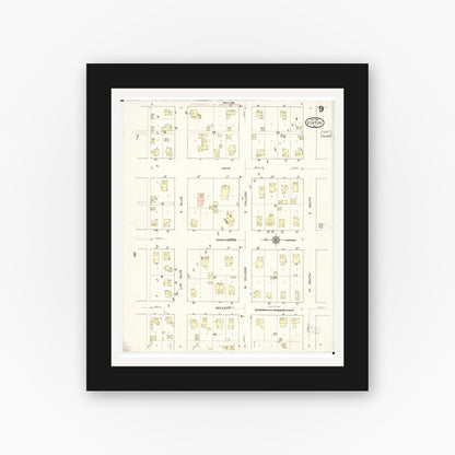 Old map wall art mockup — black gallery frame with white mat — Sanborn Fire Insurance Map from Vinton, Benton County, Iowa (1913), Sheet #0009