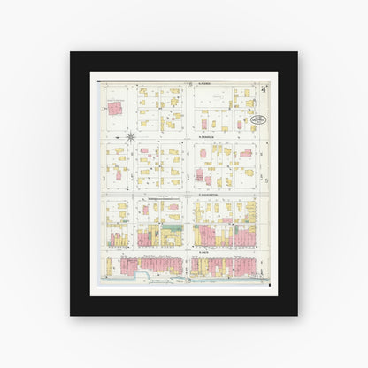 Old map wall art mockup — black gallery frame with white mat — Sanborn Fire Insurance Map from Delphos, Van Wert And Allen Counties, Ohio (1899), Sheet #0004