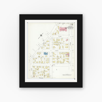 Old map wall art mockup — black gallery frame with white mat — Sanborn Fire Insurance Map from Chippewa Falls, Chippewa County, Wisconsin (1910), Sheet #0008