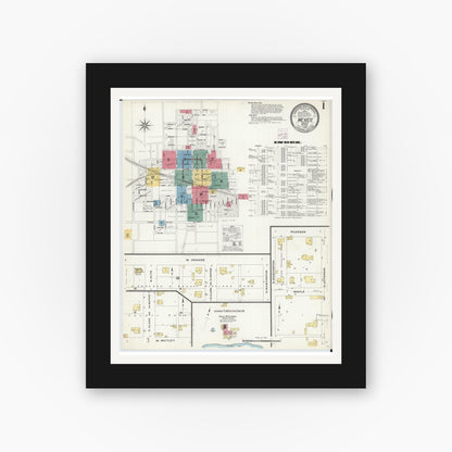 Old map wall art mockup — black gallery frame with white mat — Sanborn Fire Insurance Map from Mexico, Audrain County, Missouri (1908) - Complete Map Set
