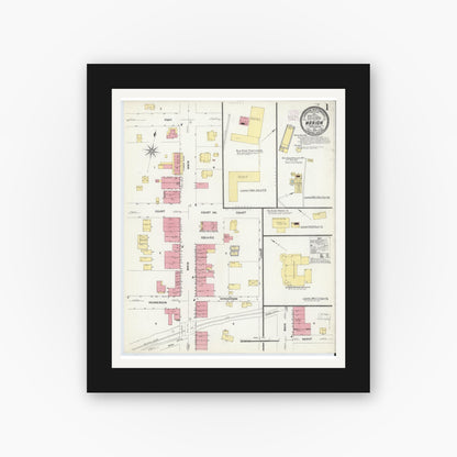 Old map wall art mockup — black gallery frame with white mat — Sanborn Fire Insurance Map from Marion, Mcdowell County, North Carolina (1908) - Complete Map Set