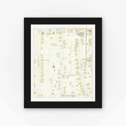 Old map wall art mockup — black gallery frame with white mat — Sanborn Fire Insurance Map from Asheville, Buncombe County, North Carolina (1913), Sheet #0026