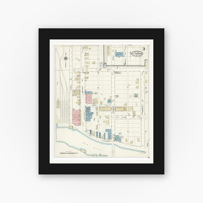 Old map wall art mockup — black gallery frame with white mat — Sanborn Fire Insurance Map from Fort Lauderdale, Broward County, Florida (1914), Sheet #0003