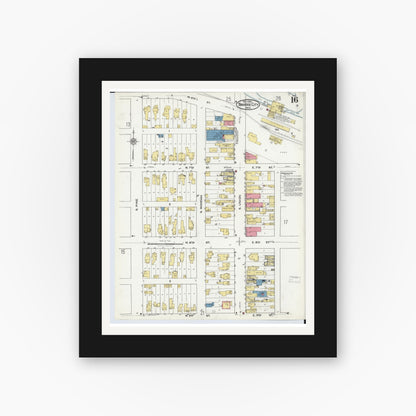 Old map wall art mockup — black gallery frame with white mat — Sanborn Fire Insurance Map from Traverse City, Grand Traverse County, Michigan (1920), Sheet #0016