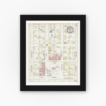 Old map wall art mockup — black gallery frame with white mat — Sanborn Fire Insurance Map from Spencer, Owen County, Indiana (1892) - Complete Map Set